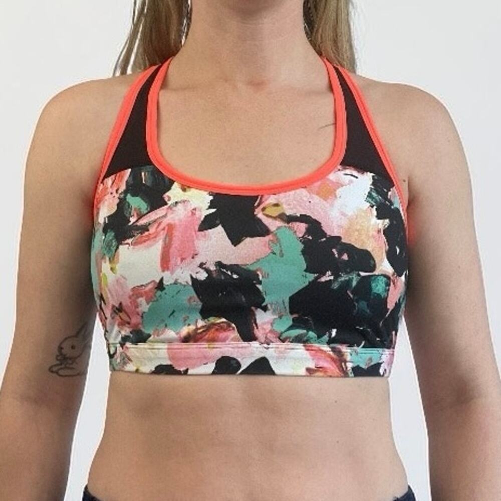 Fabletics Colorful Abstract Floral Print Racerback Sports Bra - Picture 1 of 7
